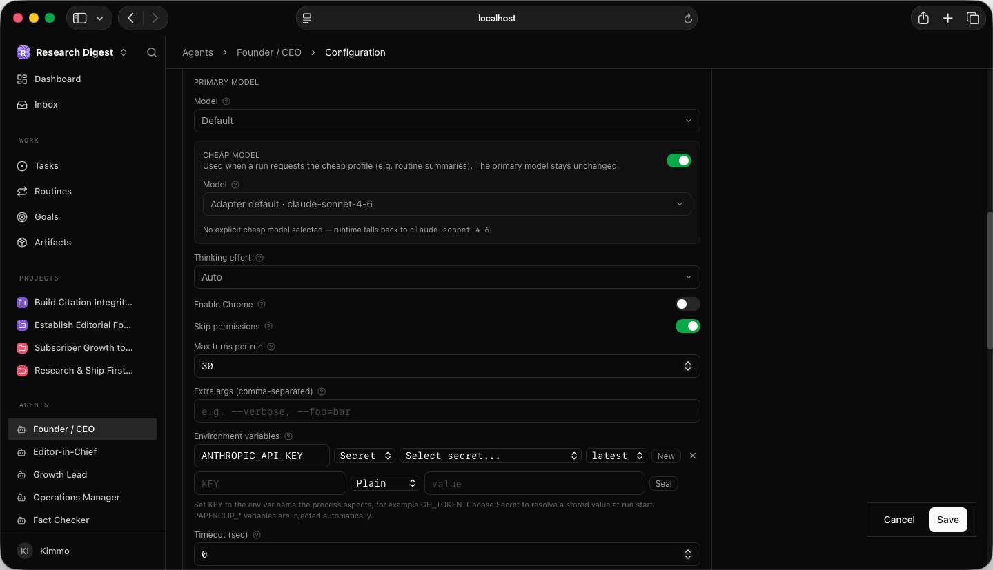 Agent Environment variables with an API key set as a Secret